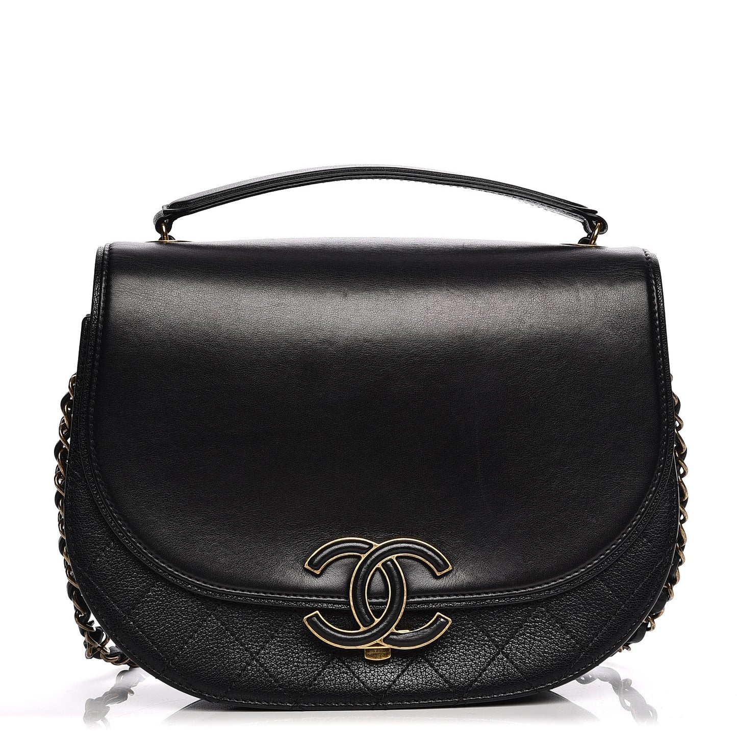 Shiny Calfskin Goatskin Quilted Medium Coco Curve Messenger Flap Black