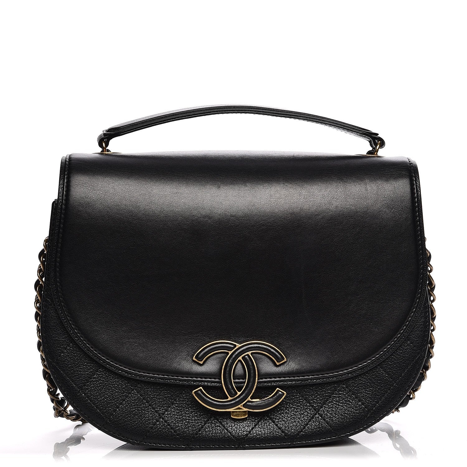 Chanel Shiny Calfskin Goatskin Quilted Medium Coco Curve Messenger Flap Black 1 of 8