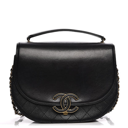 Chanel Shiny Calfskin Goatskin Quilted Medium Coco Curve Messenger Flap Black 1 of 8