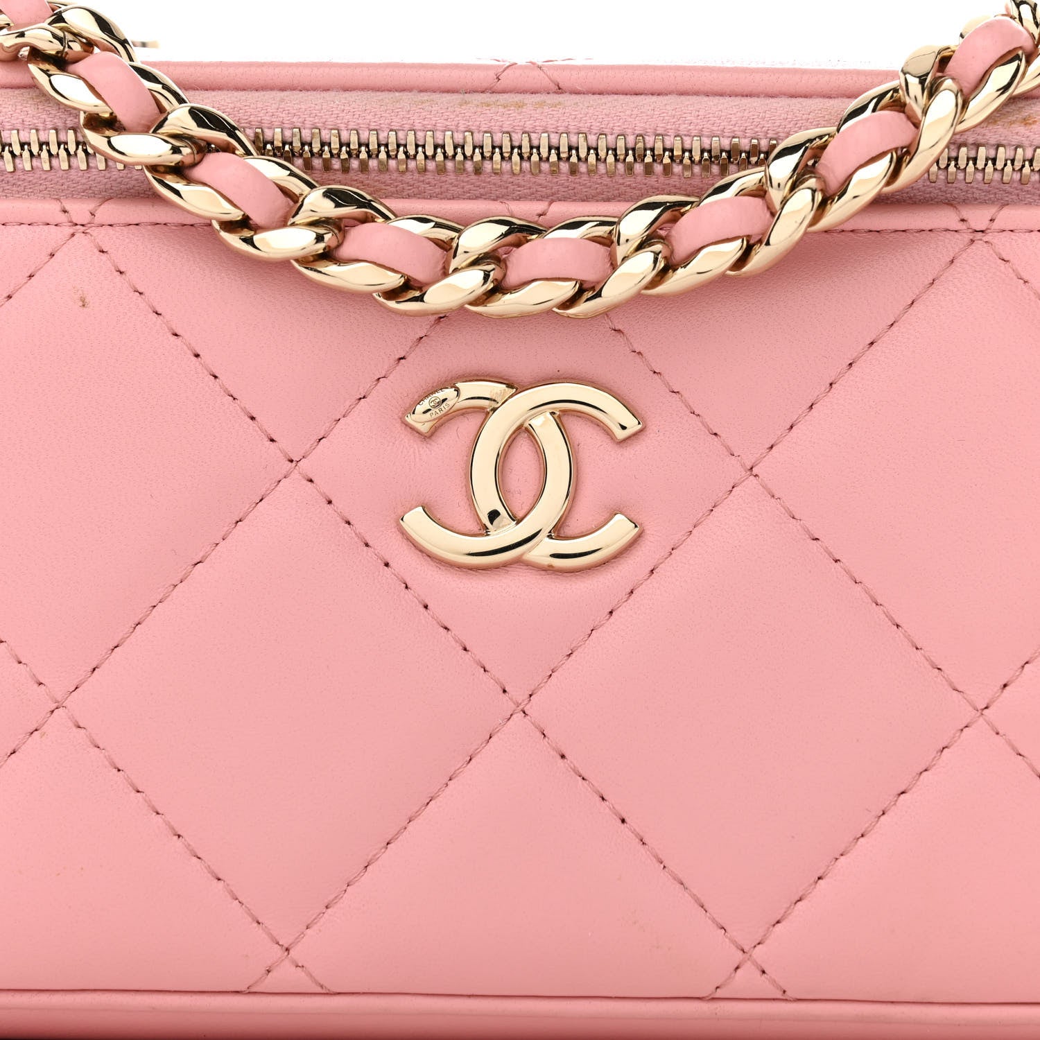 Chanel Lambskin Resin Elegant Chain Vanity Case Pink 8 of 17