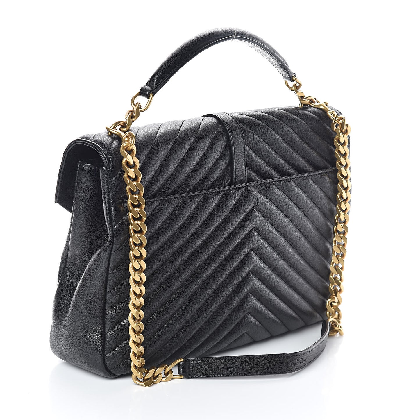 Sheepskin Matelasse Chevron Monogram Large College Satchel Black