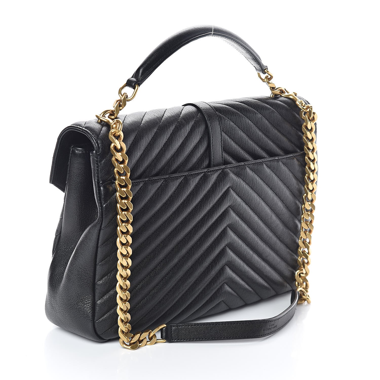 Saint Laurent Sheepskin Matelasse Chevron Monogram Large College Satchel Black 3 of 9