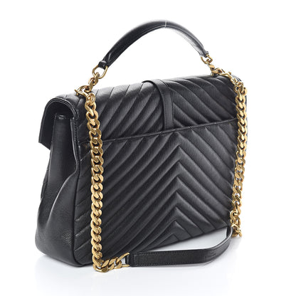 Saint Laurent Sheepskin Matelasse Chevron Monogram Large College Satchel Black 3 of 9
