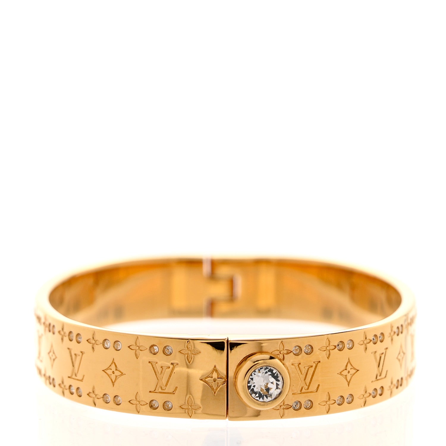 Louis Vuitton Brass Crystal Monogram Nanogram Strass Cuff S Gold 4 of 6