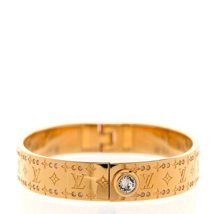 Louis Vuitton Brass Crystal Monogram Nanogram Strass Cuff S Gold 4 of 6