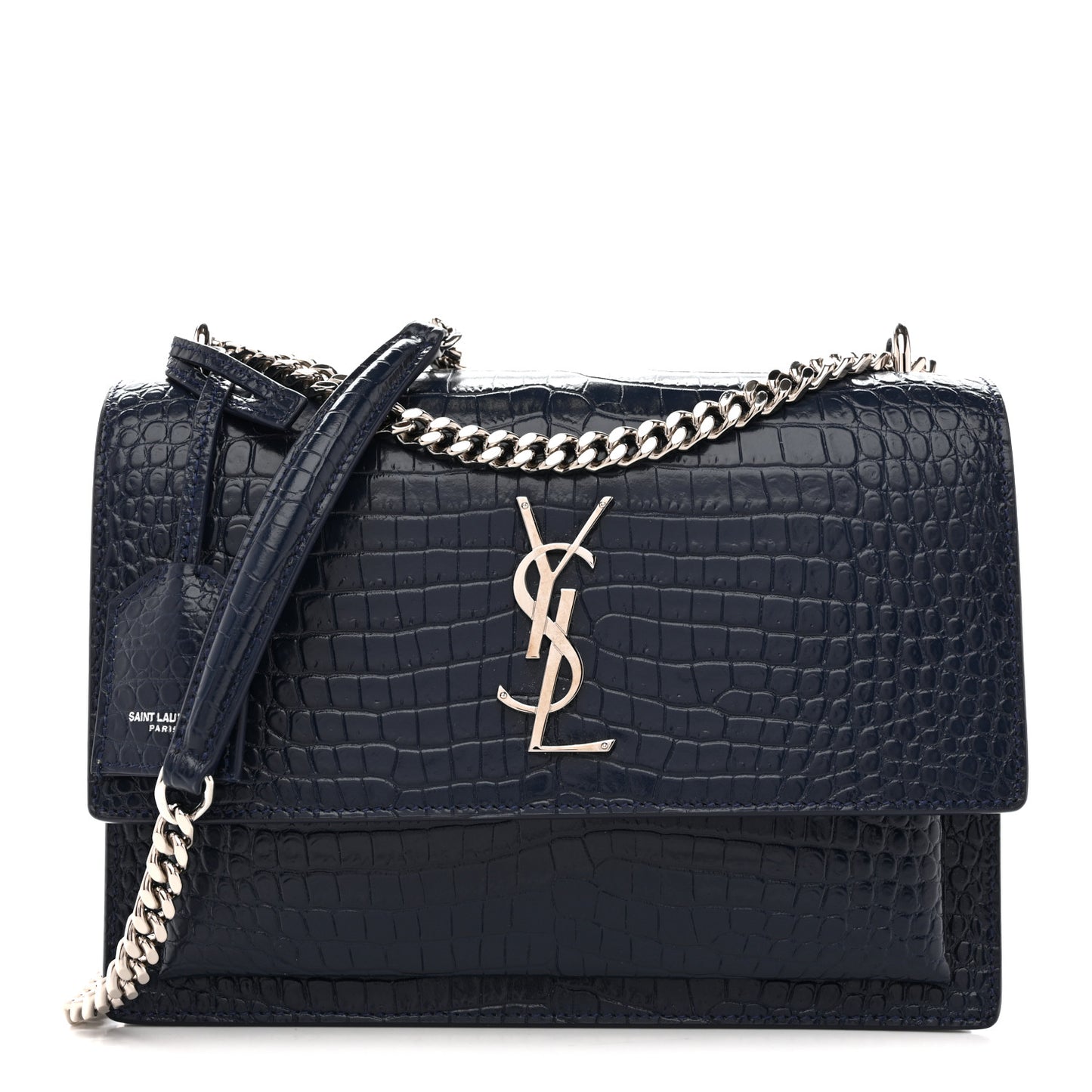 Calfskin Crocodile Embossed Medium Monogram Sunset Navy