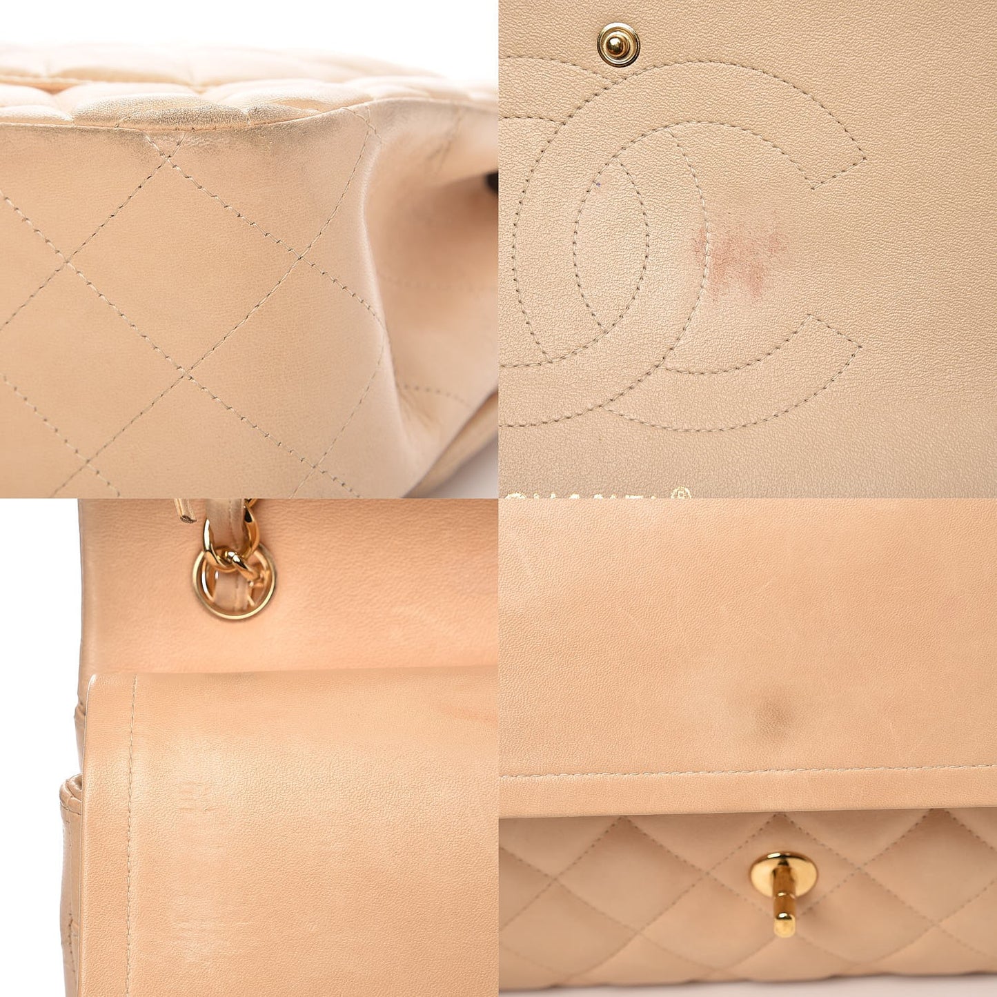 Lambskin Quilted Jumbo Double Flap Bag Beige