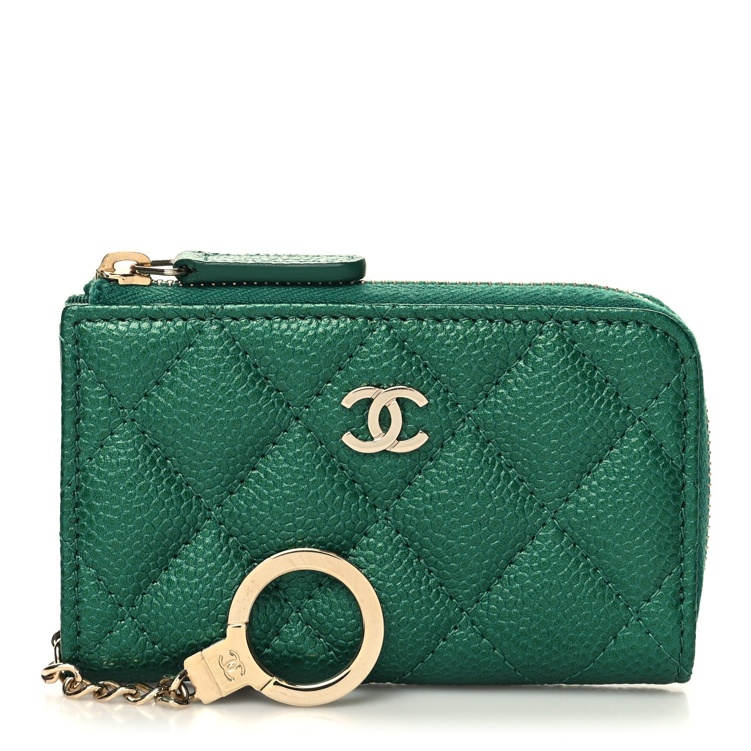 Chanel Metallic Caviar Quilted Zipped Key Holder Case Green 1 of 8