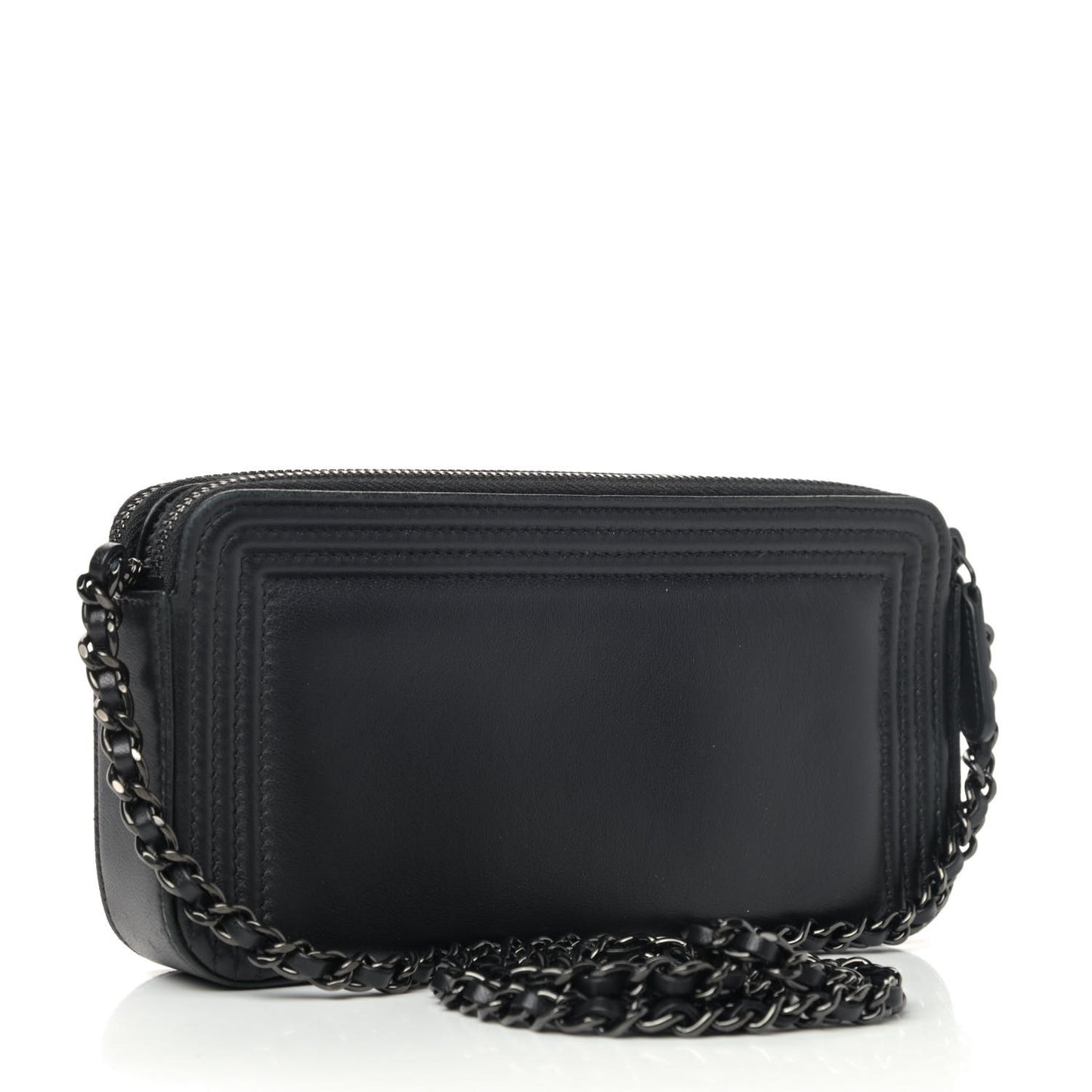 Bi-Color Small Boy Clutch With Chain So Black