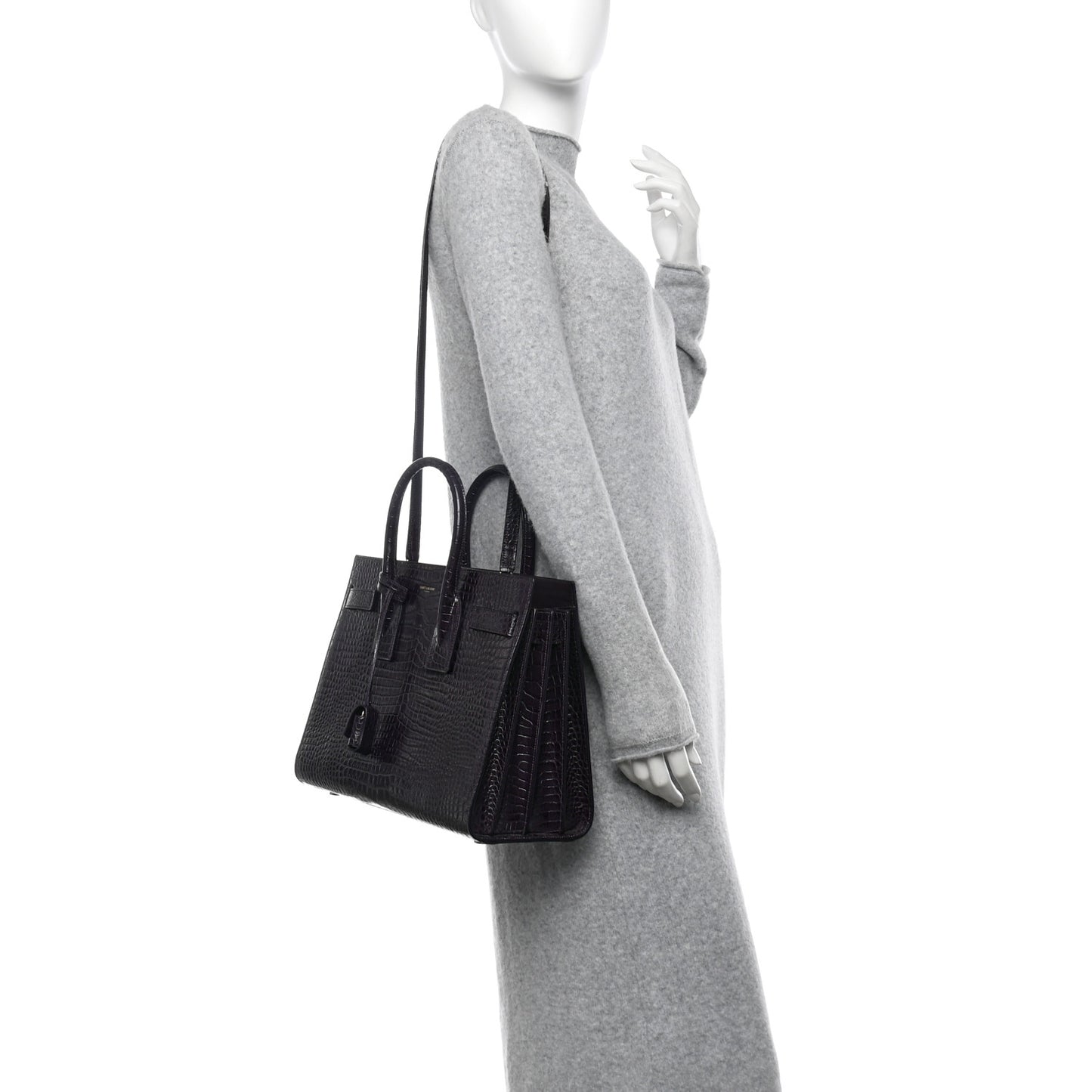 Calfskin Crocodile Embossed Small Sac de Jour Prune