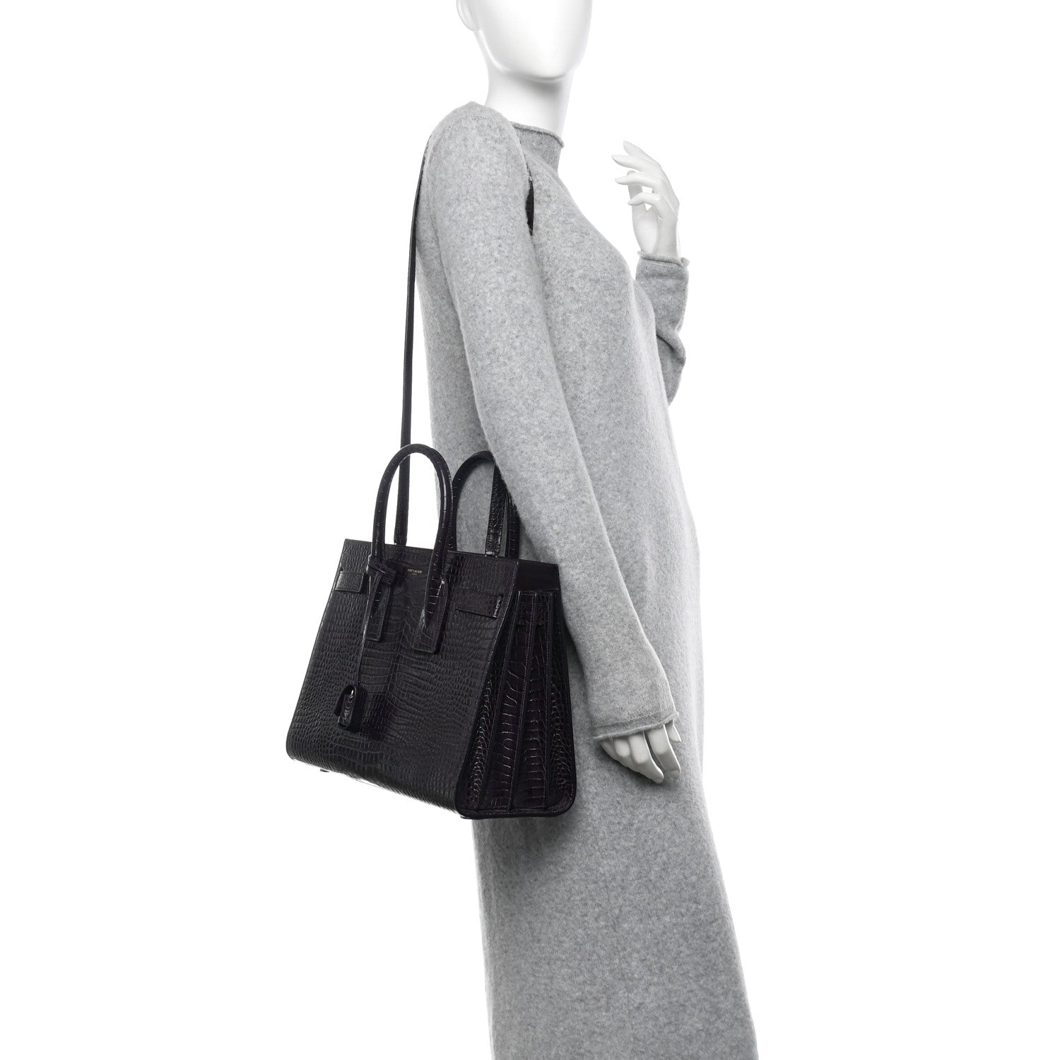 Saint Laurent Calfskin Crocodile Embossed Small Sac de Jour Prune 2 of 12