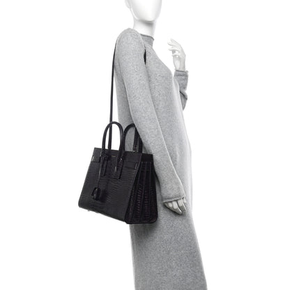 Saint Laurent Calfskin Crocodile Embossed Small Sac de Jour Prune 2 of 12