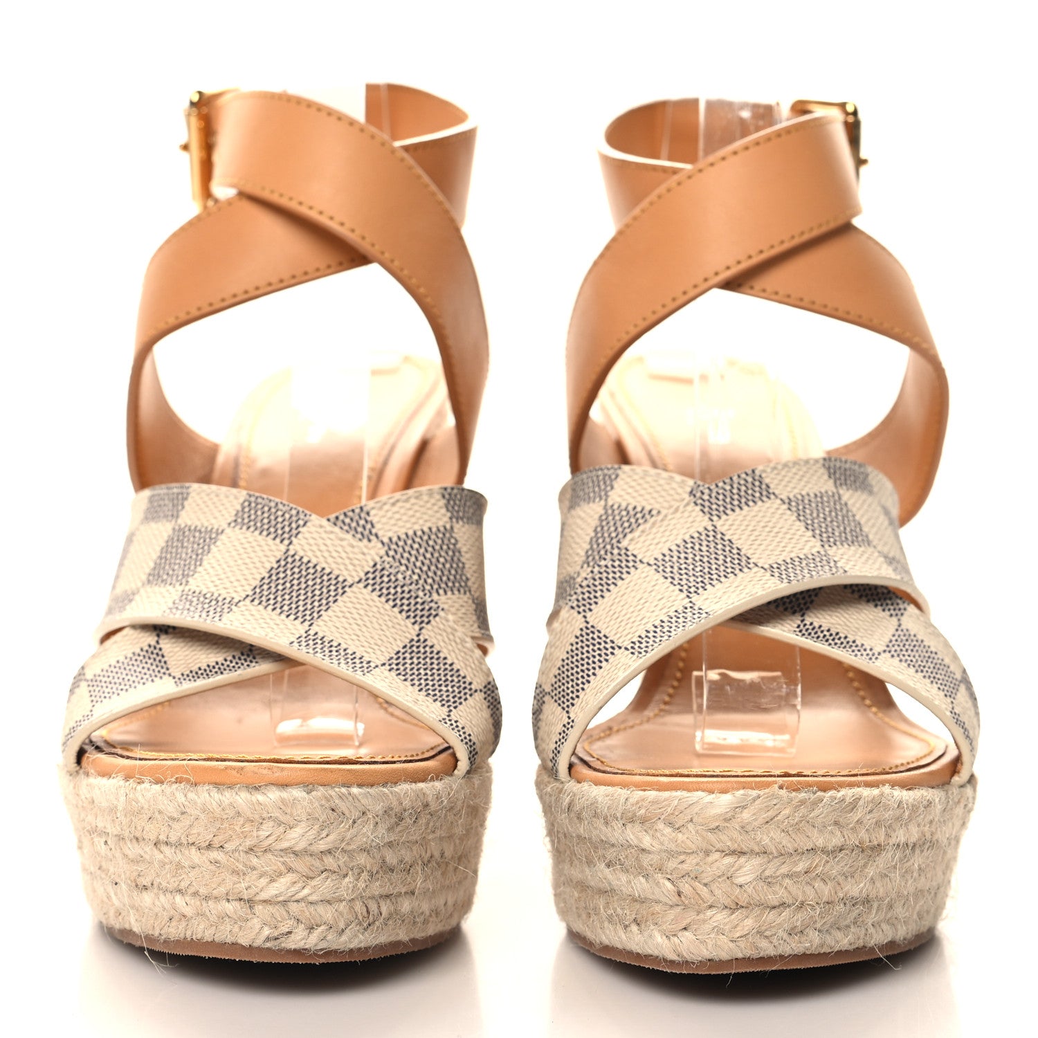 Louis Vuitton Damier Azur Starboard Wedges 41 Tan 3 of 9