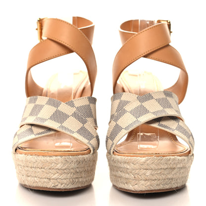 Louis Vuitton Damier Azur Starboard Wedges 41 Tan 3 of 9
