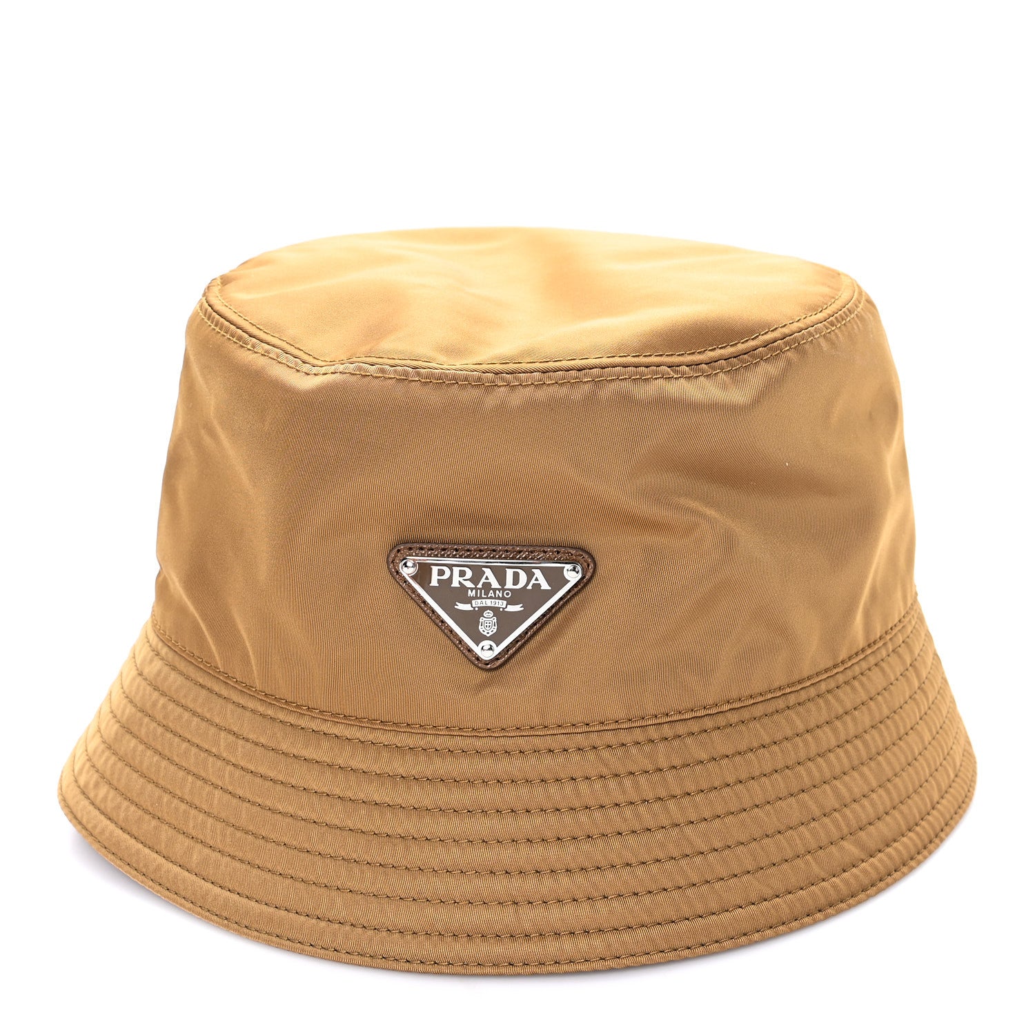 Prada Re-Nylon Metal Triangle Logo Mens Bucket Hat L Tabacco