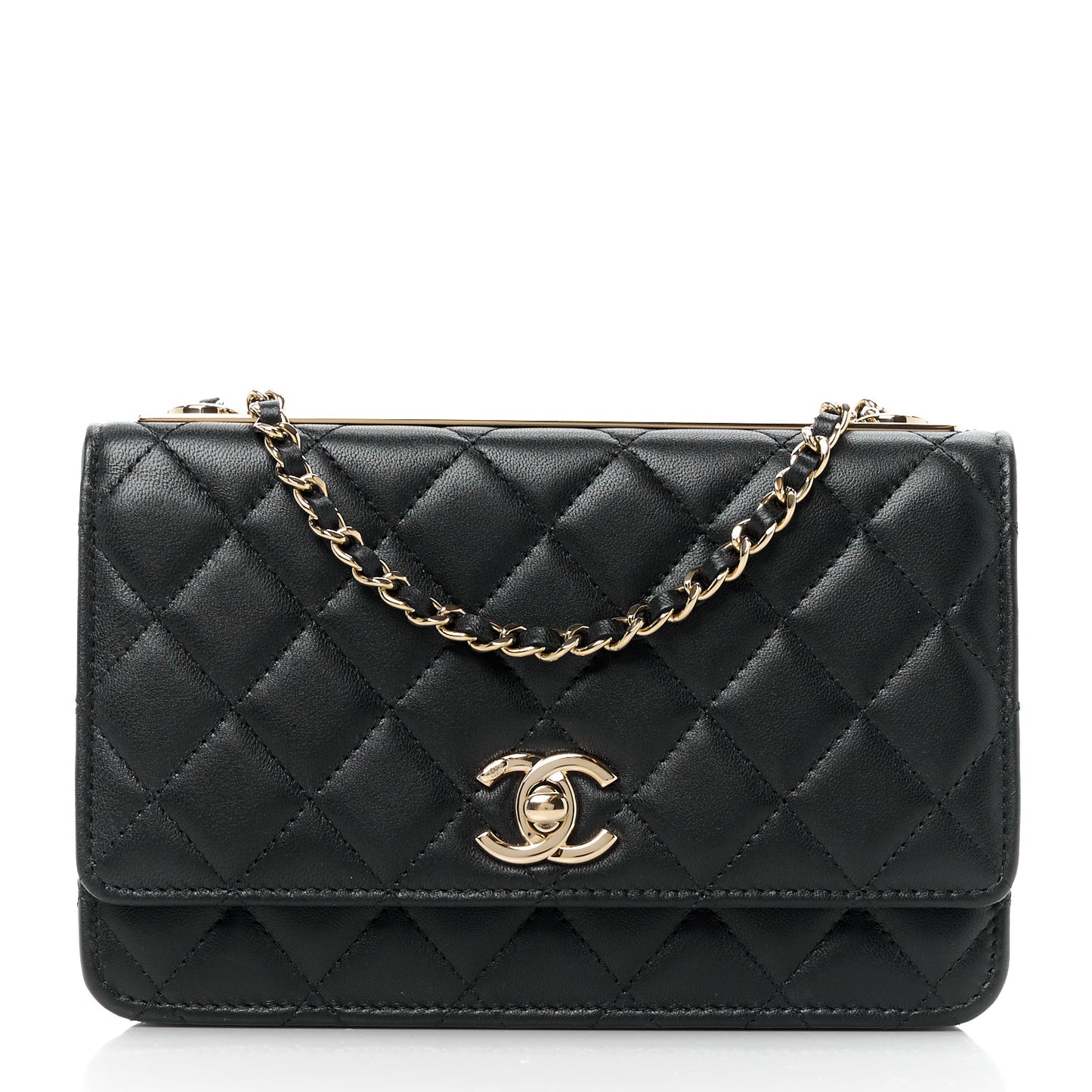 Lambskin Quilted Trendy CC Wallet On Chain WOC Black
