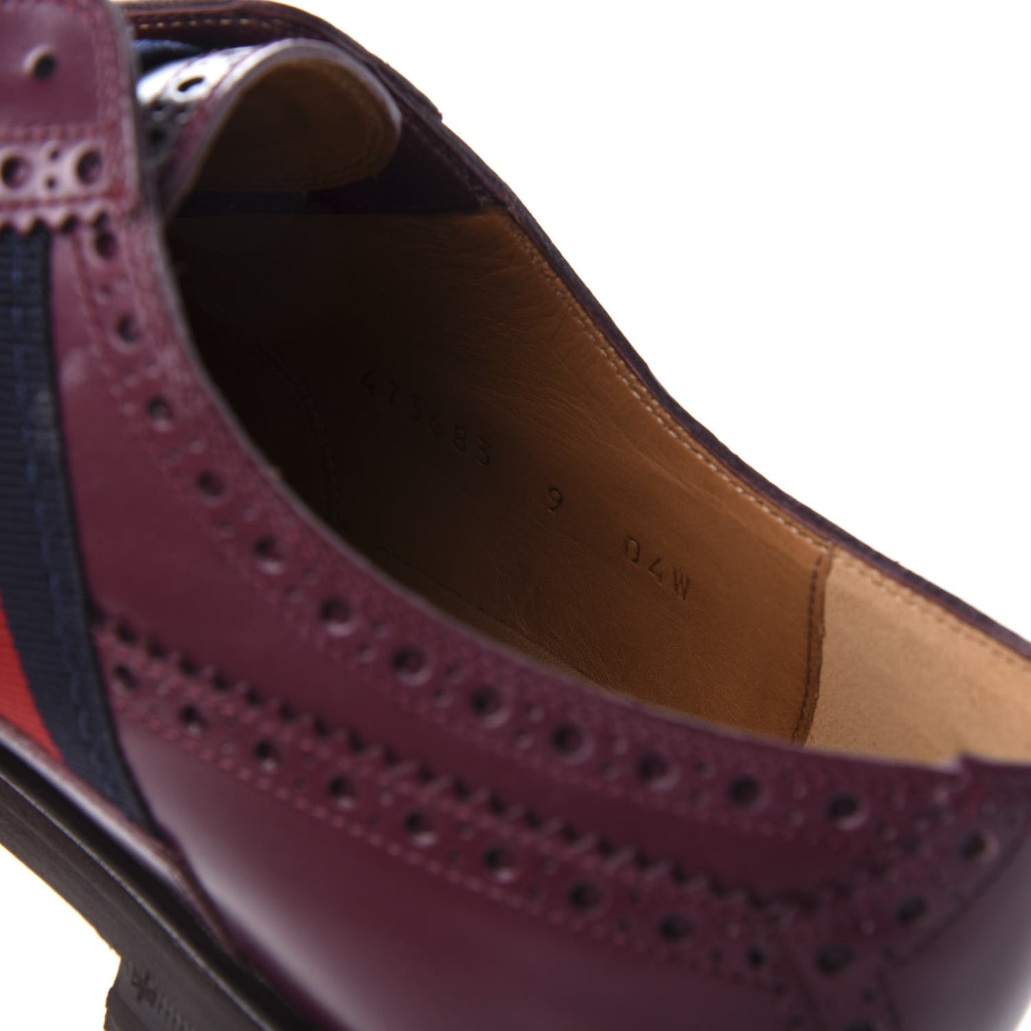 Calfskin Web Bee Embroidered Mens Slip-On Brogue Wingtip Derby Shoes 9 Bordeaux