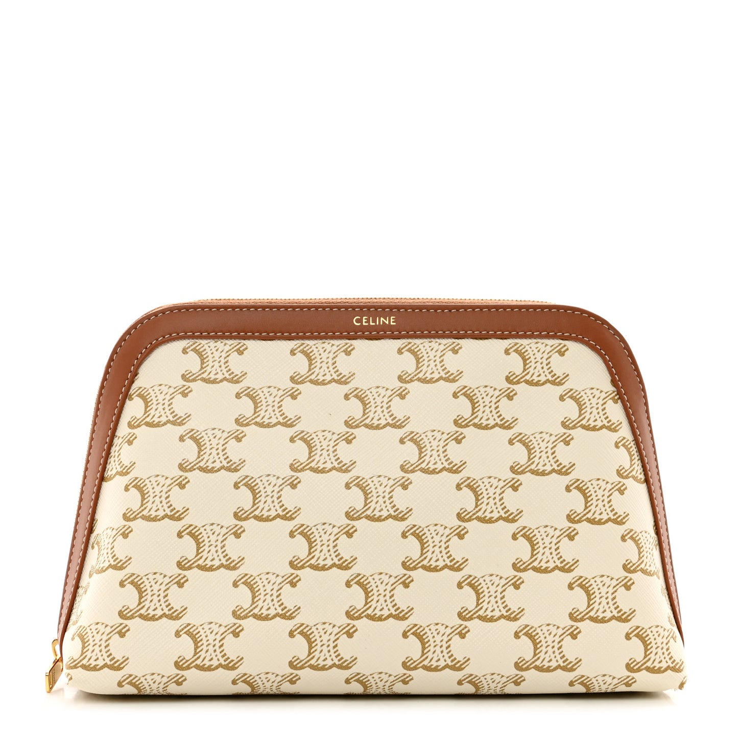 Triomphe Canvas Calfskin Medium Cosmetic Pouch White Tan