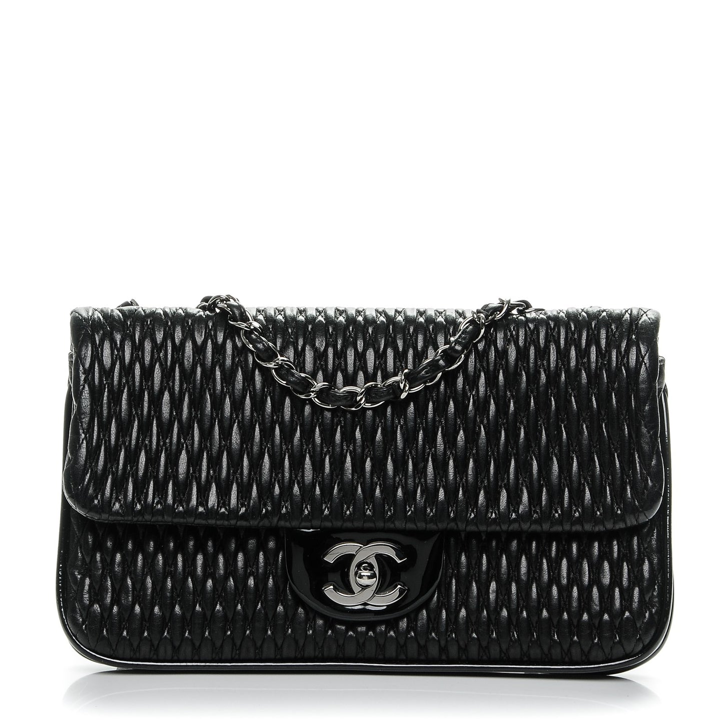 Vinyl Lambskin Quilted Shoulder Flap Black