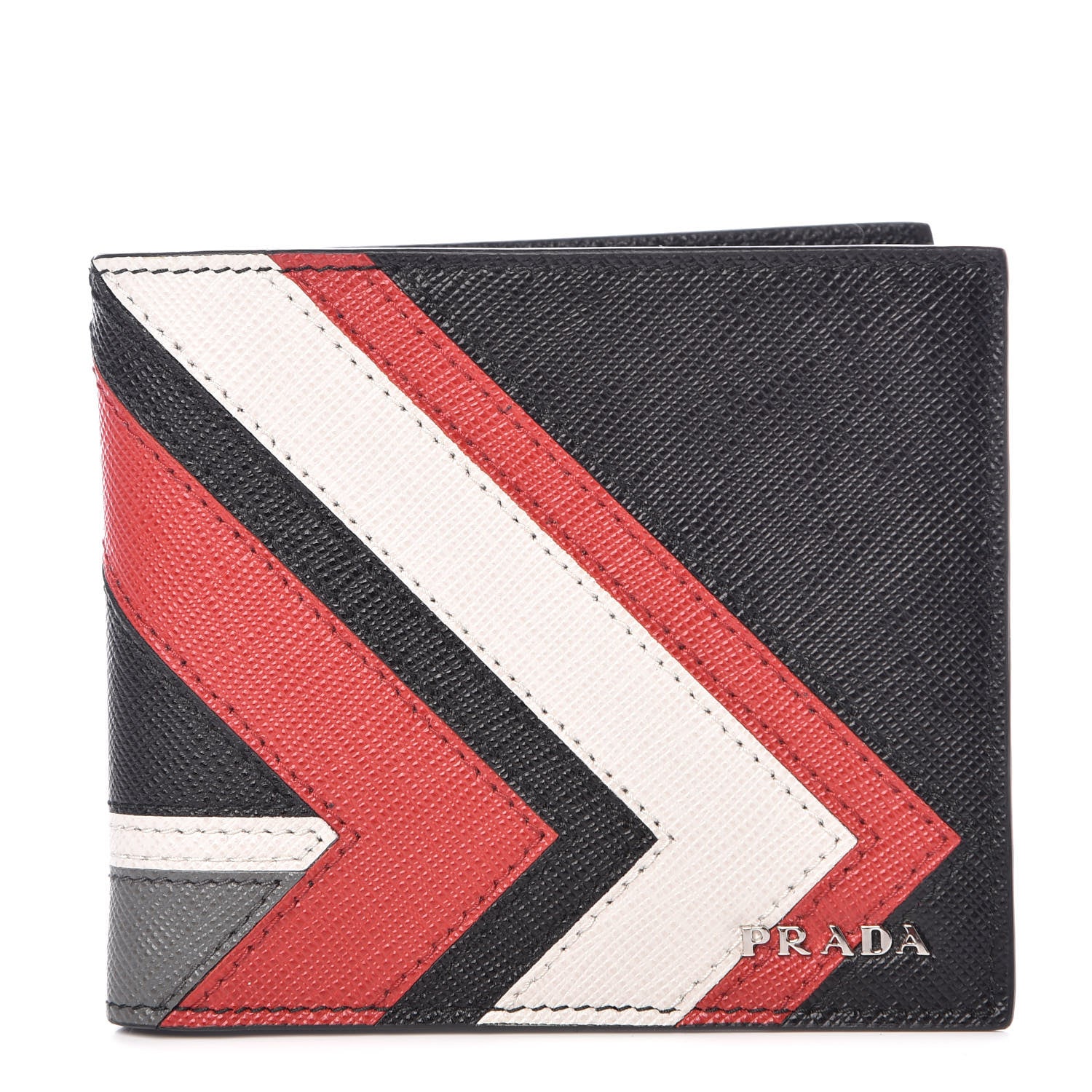 Prada Saffiano Surf Colorblock Bi-Fold Wallet Black Talco Fuoco 1 of 7