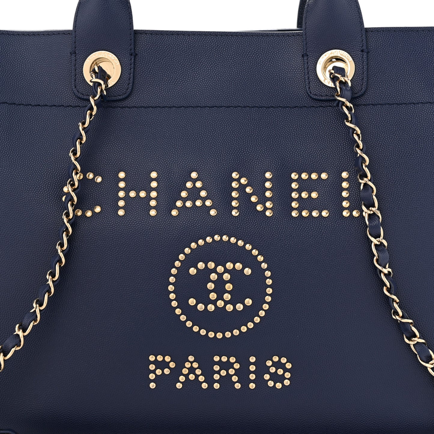 Caviar Medium Studded Deauville Tote Navy