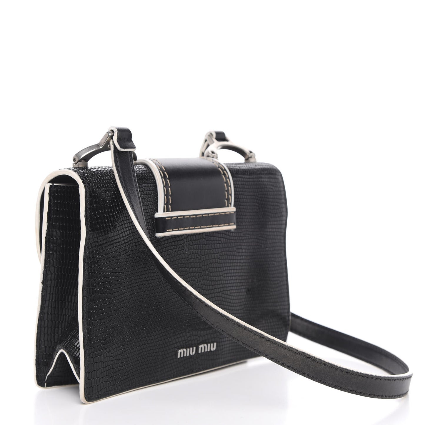Embossed Lizard Calfskin Crystal Embellished Saint Lucertola Shoulder Bag Black