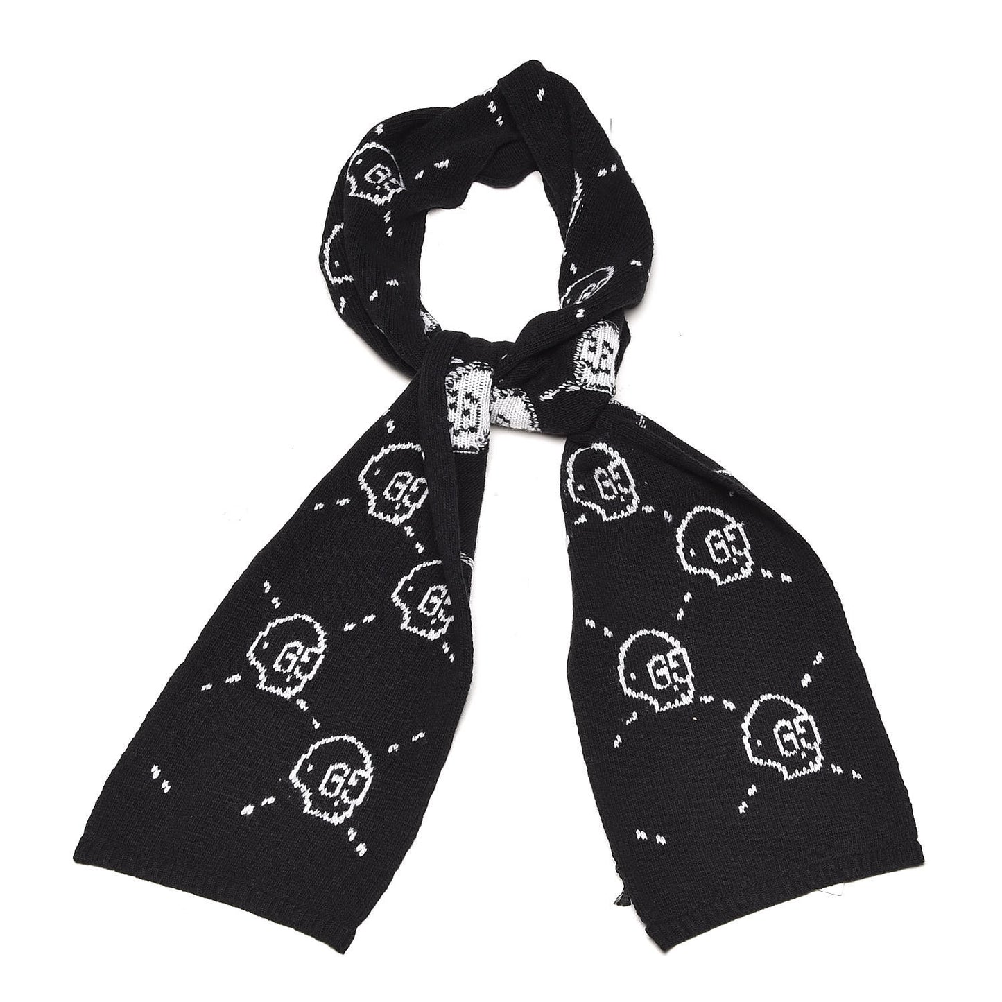 Wool Tricot GG Hamlet Scarf Black White