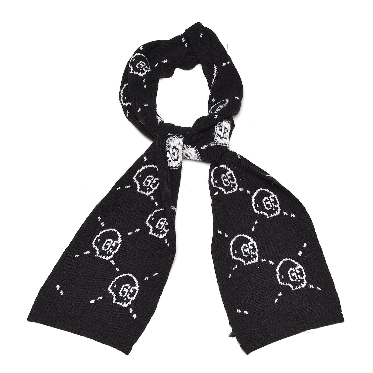 Gucci Wool Tricot GG Hamlet Scarf Black White 1 of 5