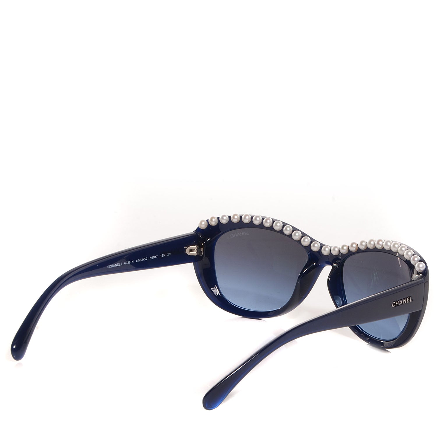 Chanel Freshwater Cultured Pearl Cat Eye Sunglasses 6038 H Navy 2 of 5