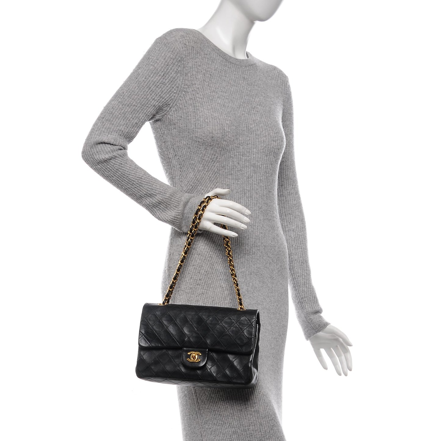 Lambskin Quilted Medium Double Flap Black