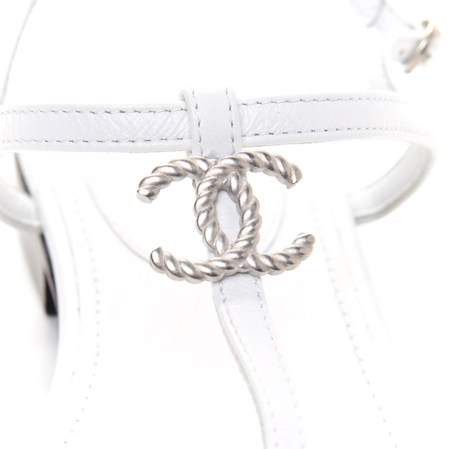 Chanel Lambskin CC Thong Sandals 36 White 8 of 9