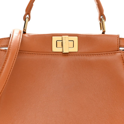 Fendi Nappa Vitello Century Gingham Embossed Mini Peekaboo Iconic Satchel Brandy White Black 8 of 11