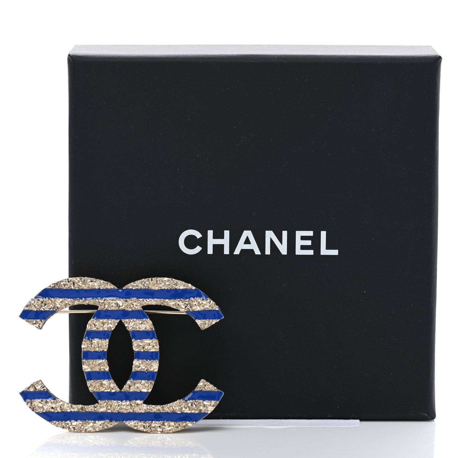 Chanel Resin Glitter CC Brooch Gold Blue 5 of 5