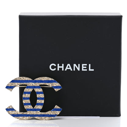 Chanel Resin Glitter CC Brooch Gold Blue 5 of 5