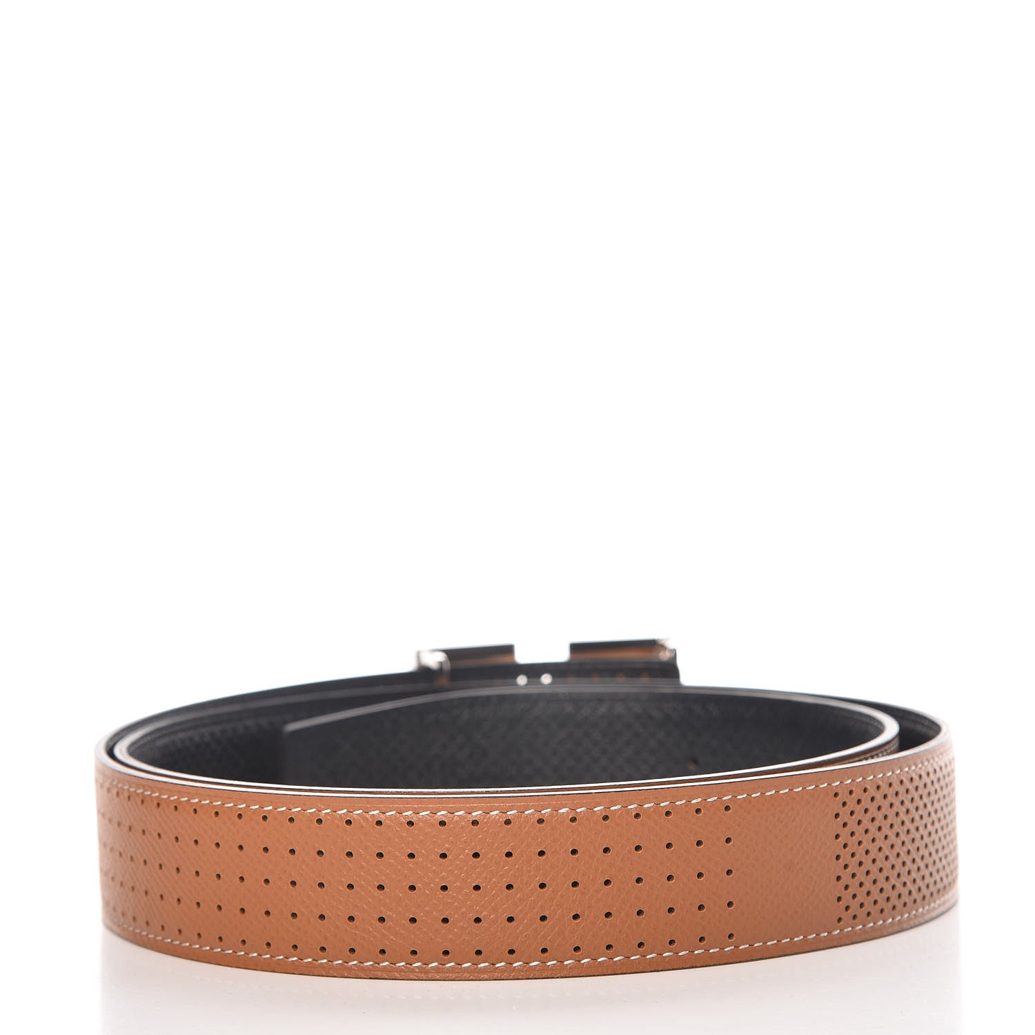 Hermes Epsom Perforated 32mm Belt 95 Gold Black 3 of 7
