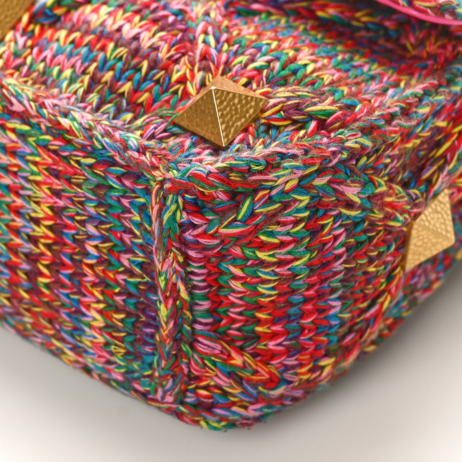 Valentino Garavani Wool Woven Medium Roman Stud Shoulder Bag Multicolor Feminine Pink 8 of 8