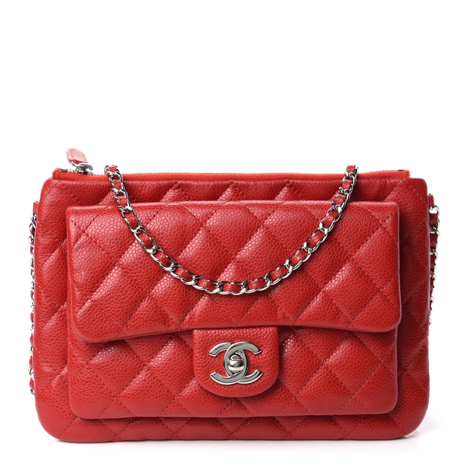 Chanel Caviar Quilted Daily Zip Crossbody Bag Red 1 of 13