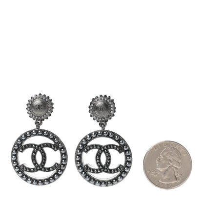 Chanel Ruthenium Beaded CC Drop Earrings Dark Grey 2 of 4