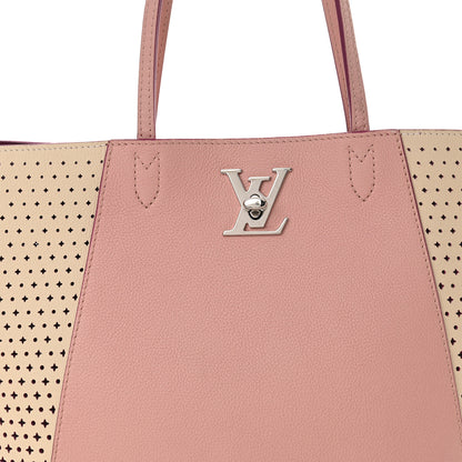 Louis Vuitton Calfskin Perforated Lockme Cabas Rose Poudre Creme 8 of 18