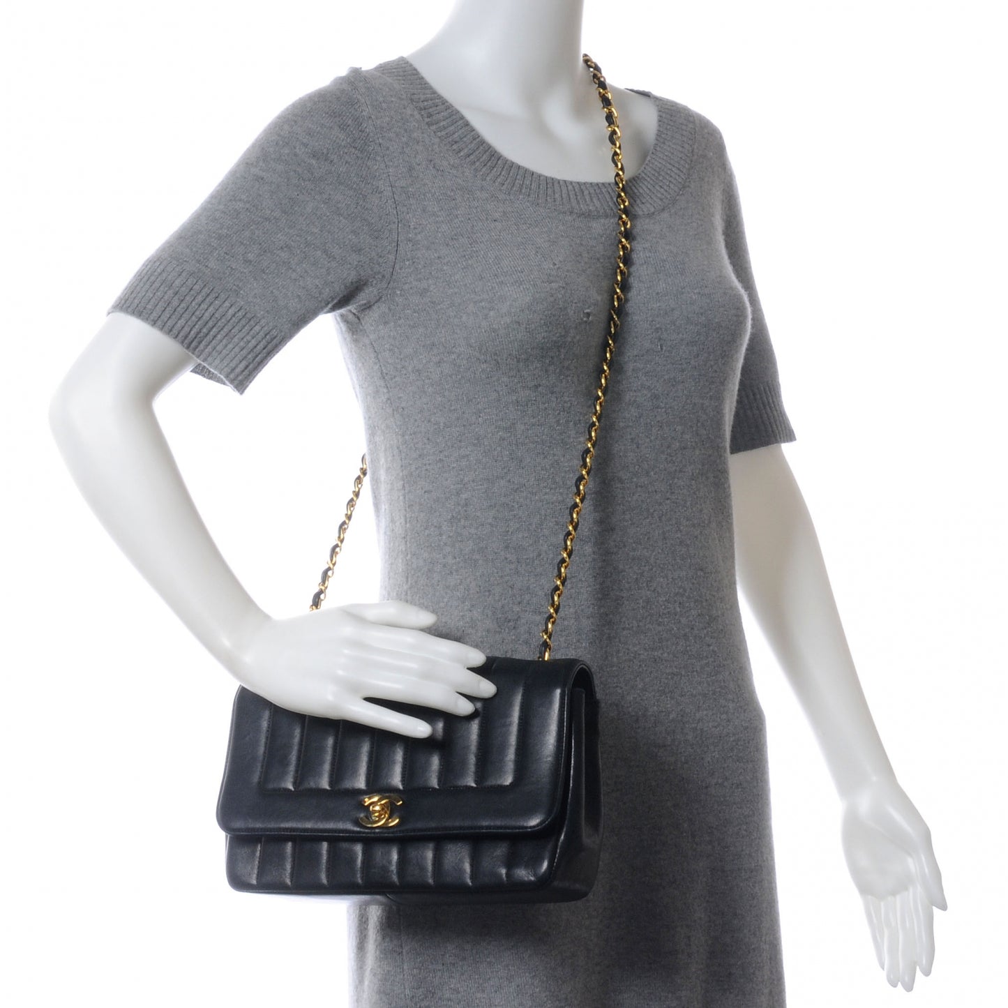 Lambskin Vertical Quilted Small Flap Bag Black