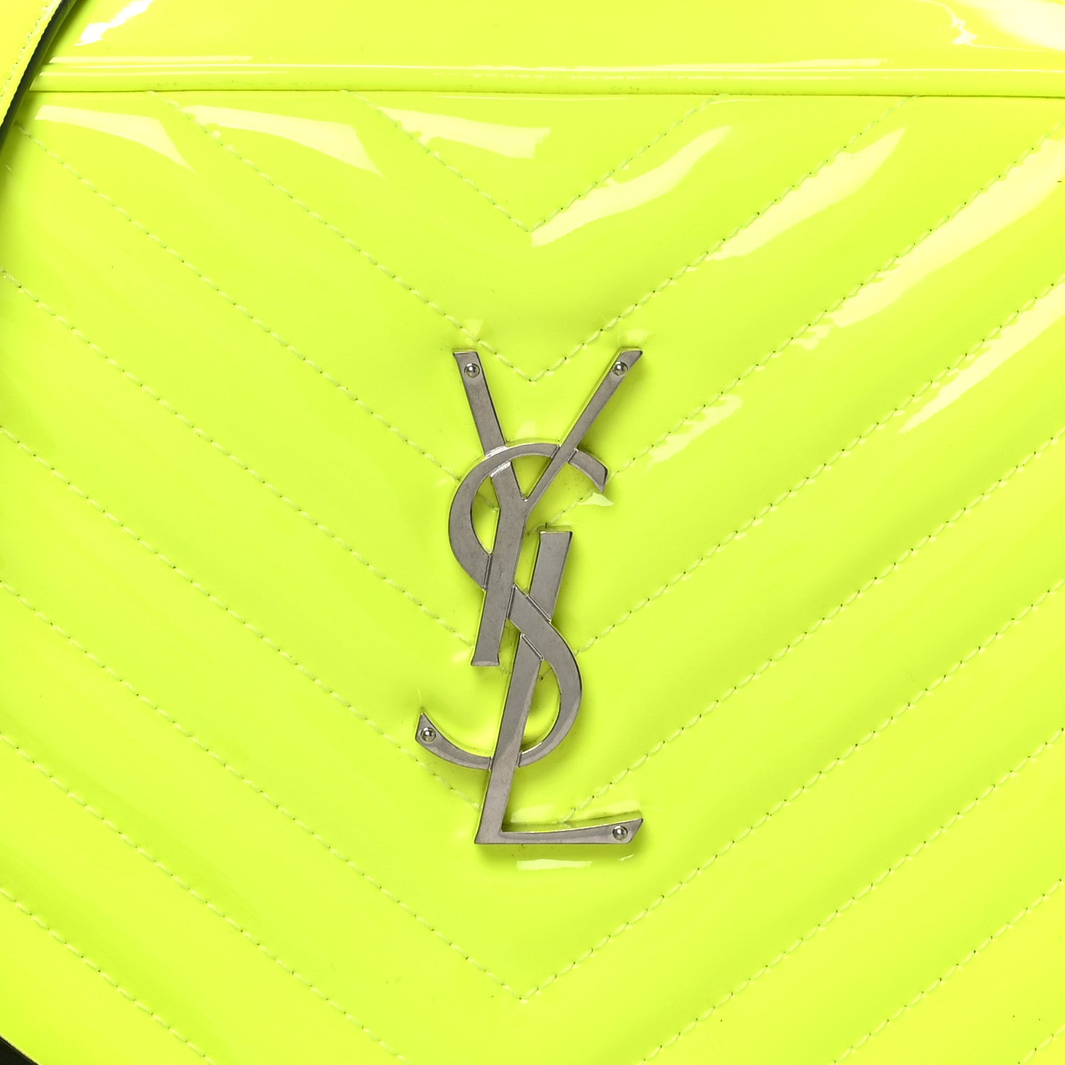 Saint Laurent Patent Calfskin Matelasse Monogram Lou Camera Bag Neon Yellow 8 of 10