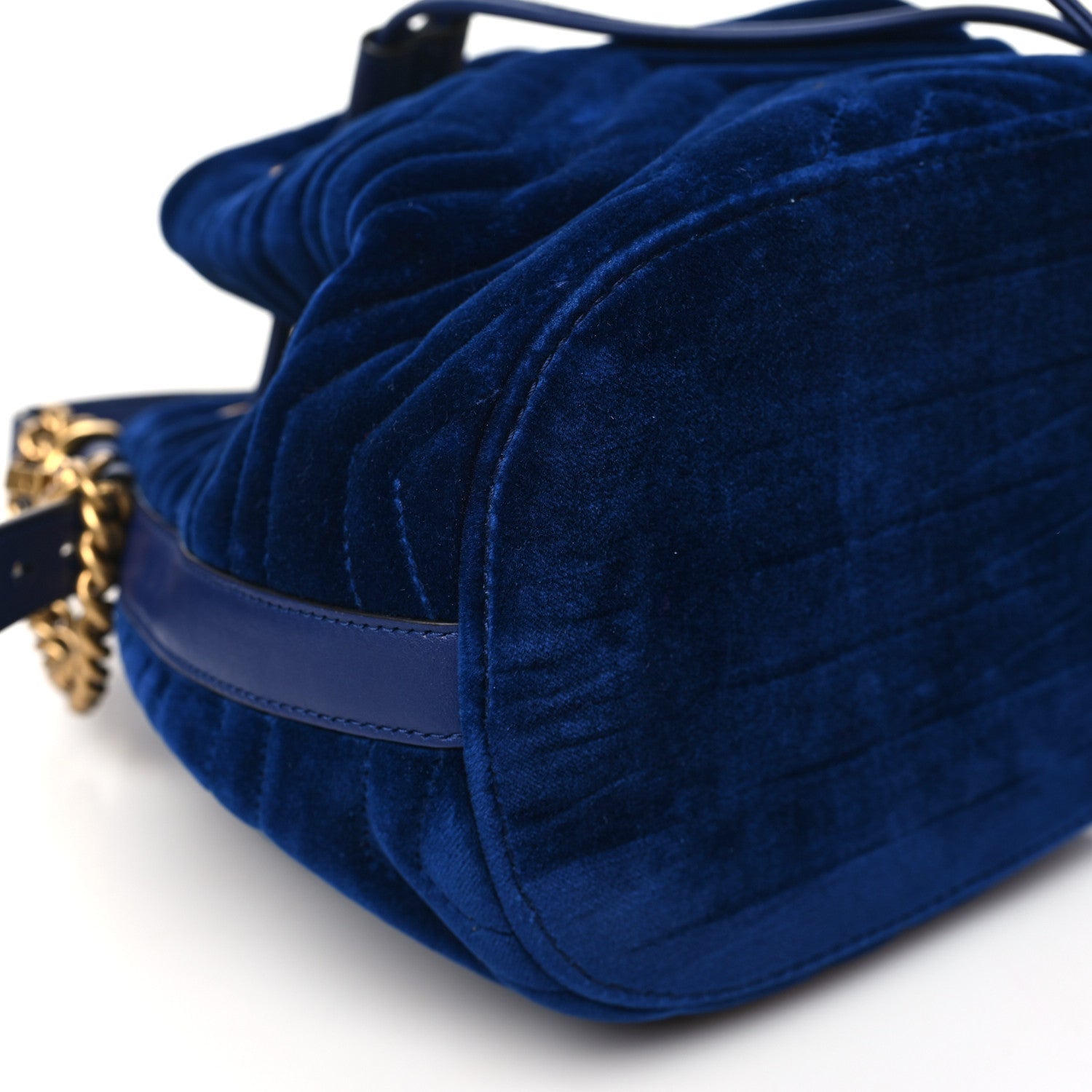 Gucci Velvet Matelasse GG Marmont Bucket Bag Cobalt Blue 9 of 10