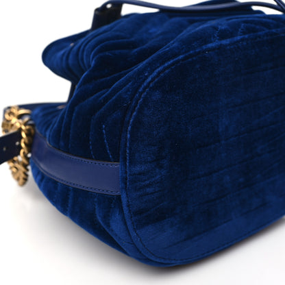 Gucci Velvet Matelasse GG Marmont Bucket Bag Cobalt Blue 9 of 10