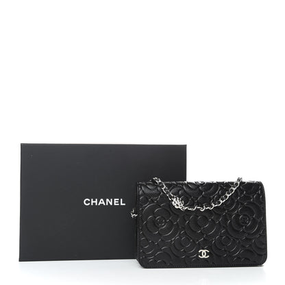 Chanel Caviar Camellia Embossed Wallet On Chain WOC Black 10 of 10