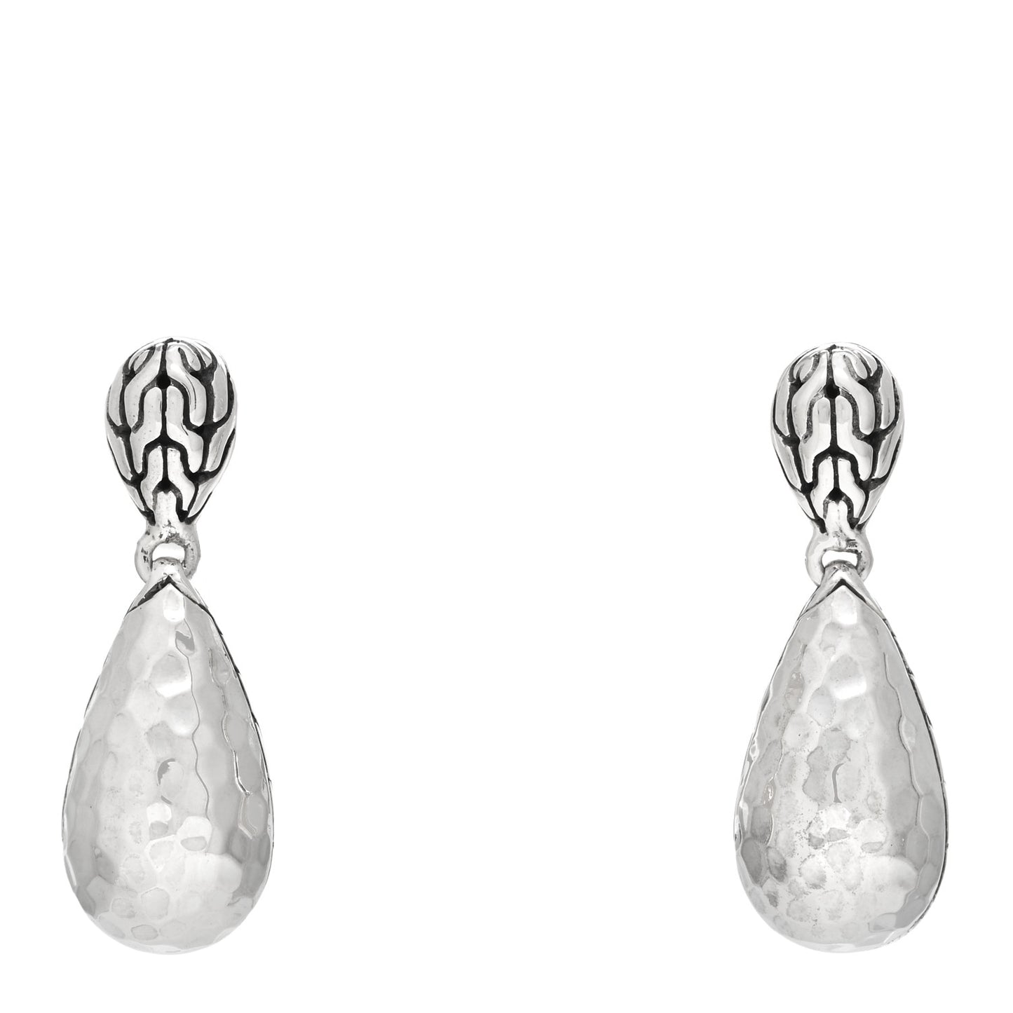 Sterling Silver Classic Chain Hammered Teardrop Earrings
