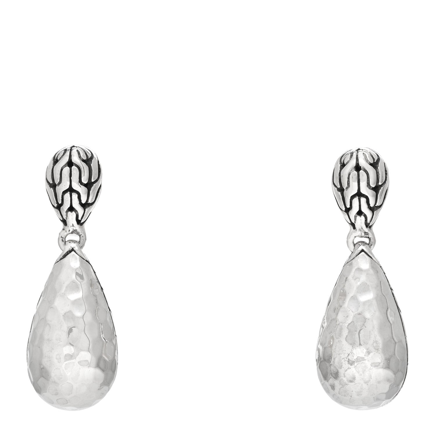 John Hardy Sterling Silver Classic Chain Hammered Teardrop Earrings 1 of 3