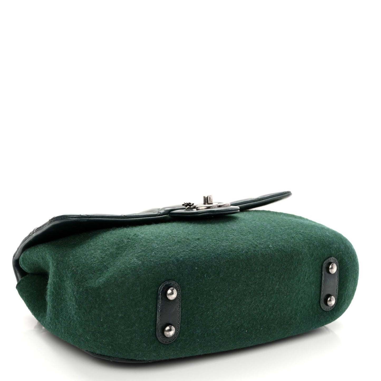 Felt Glazed Calfskin Quilted Edelweiss Flower Flap Dark Green