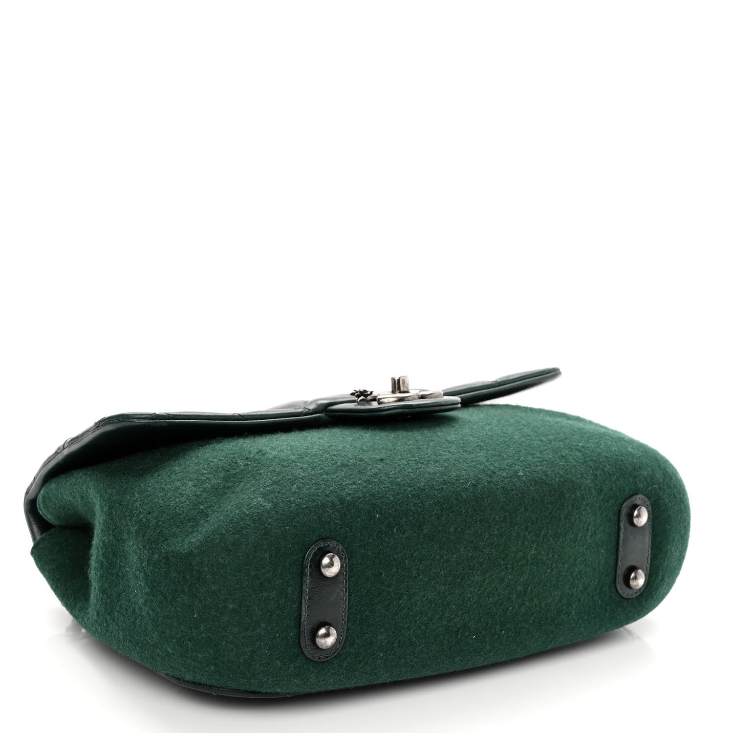 Chanel Felt Glazed Calfskin Quilted Edelweiss Flower Flap Dark Green 4 of 11