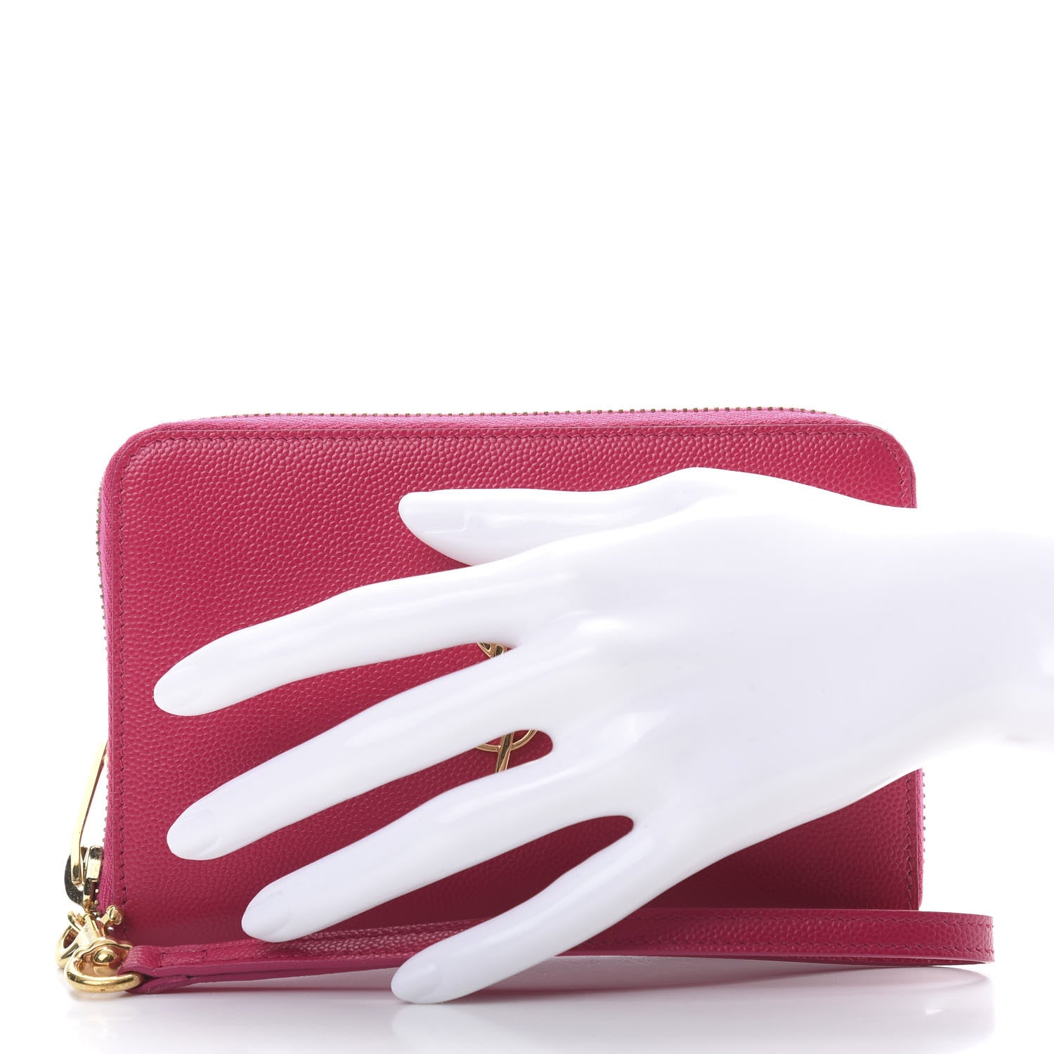 Saint Laurent Grain De Poudre Monogram Zip Around Wristlet Lipstick Fuchsia 2 of 9