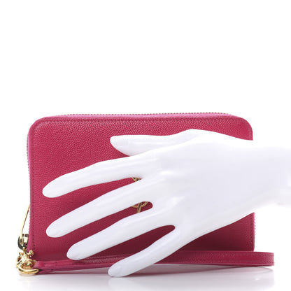 Saint Laurent Grain De Poudre Monogram Zip Around Wristlet Lipstick Fuchsia 2 of 9